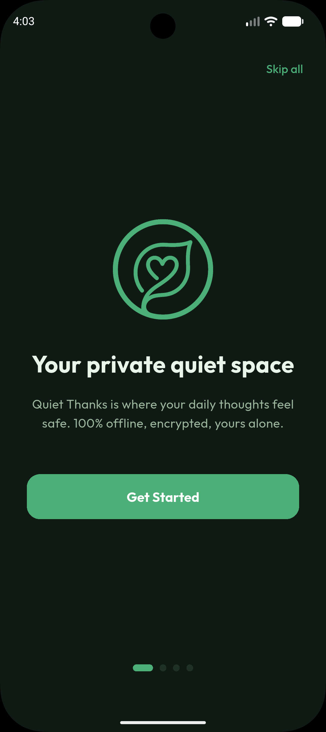 Quiet Thanks App Interface