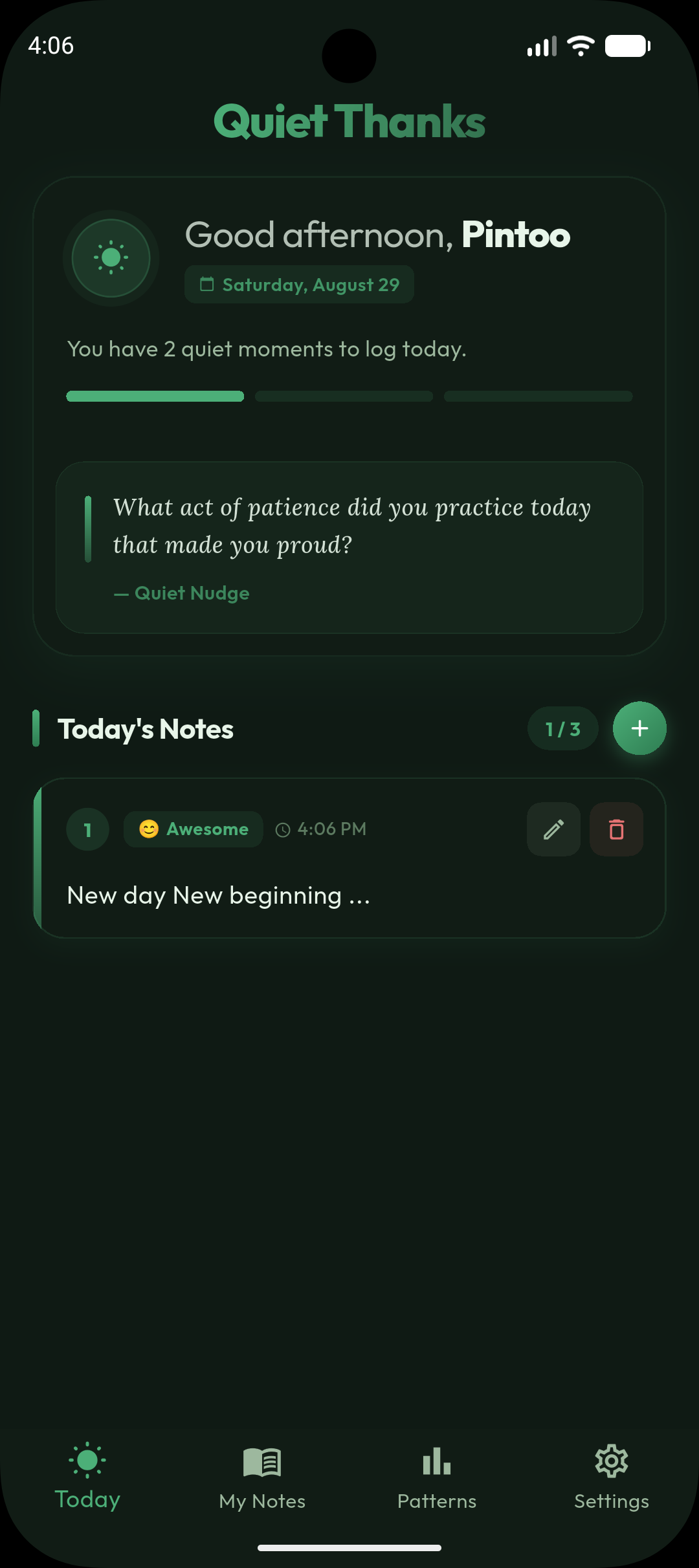 Quiet Thanks - Daily Entries